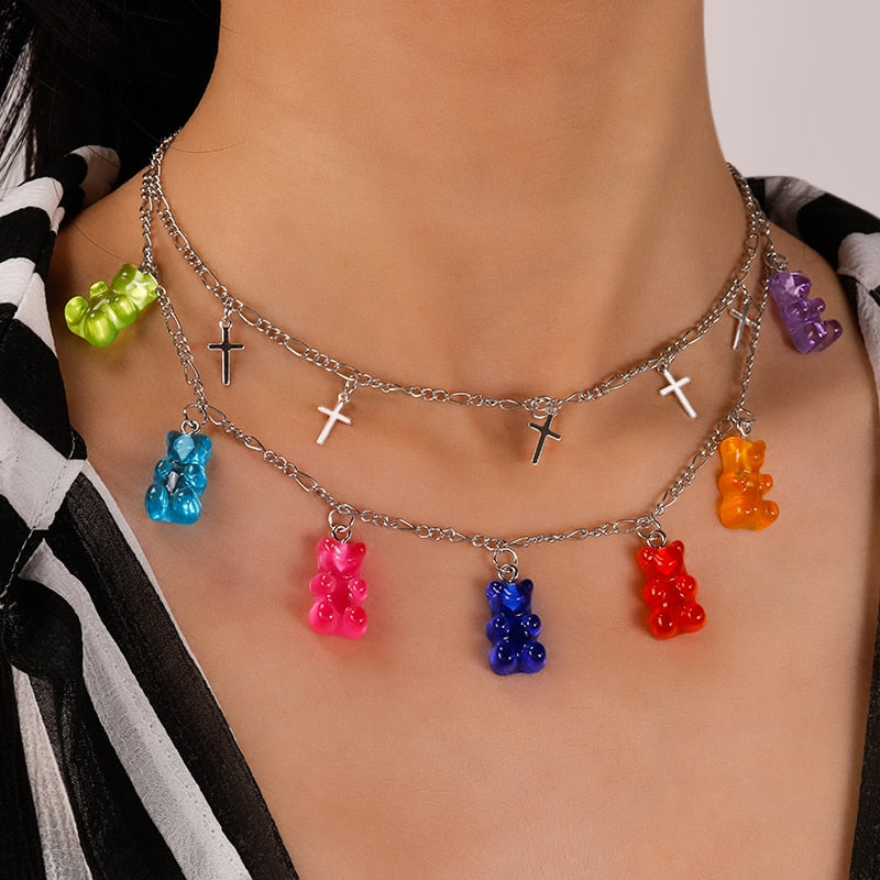 Layered Gummy Bears Choker Chain Necklace