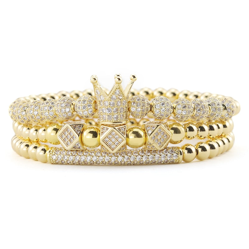 Rhinestone Crystal Crown Beaded 3pcs Bracelets