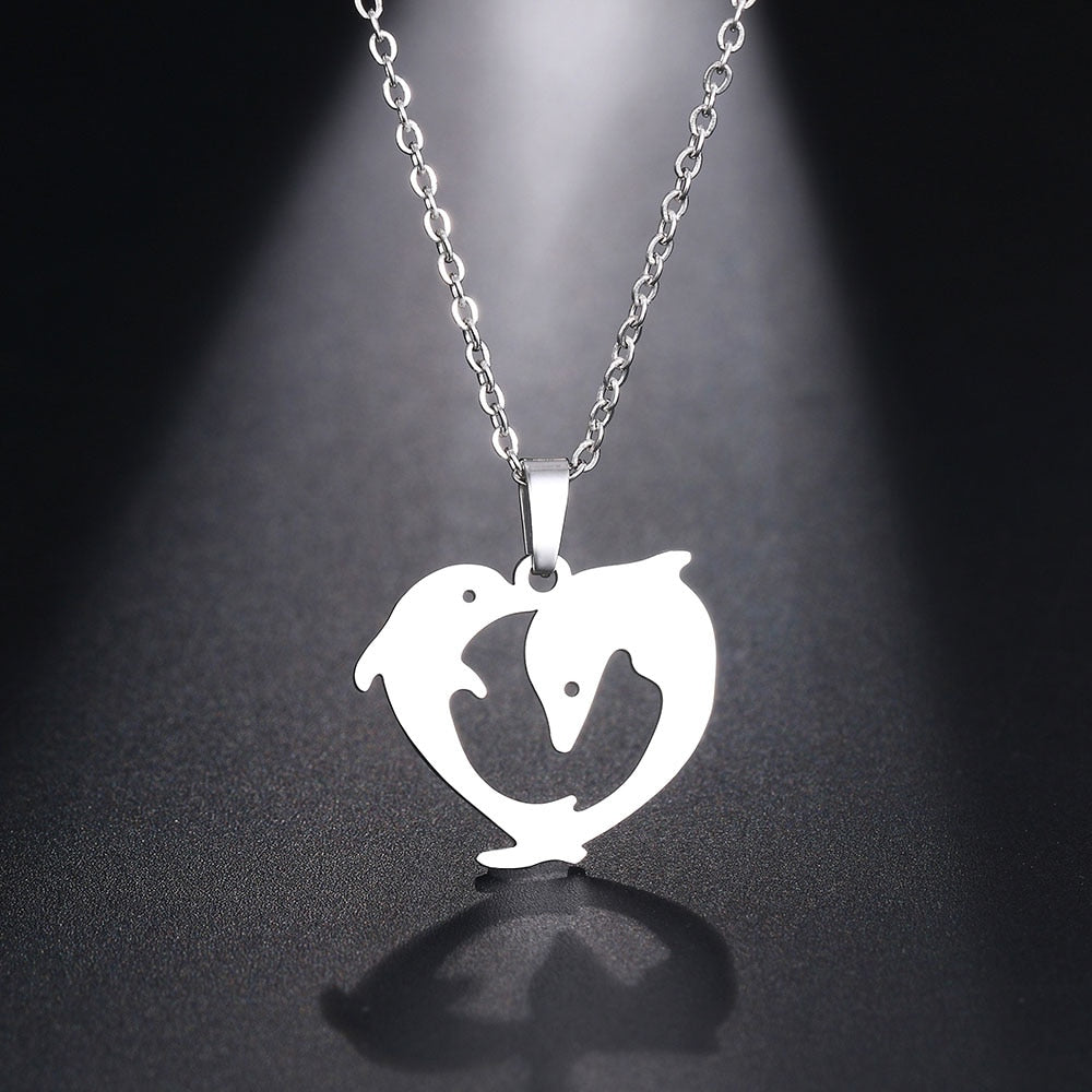 Dolphin Heart Pendant Necklace