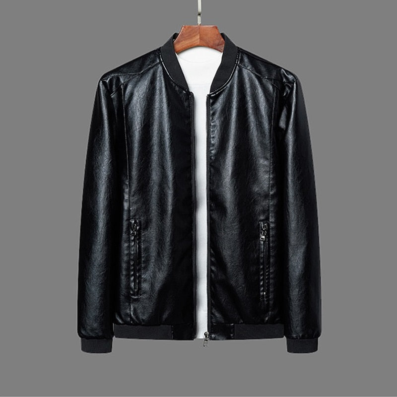 Zipper Pockets Leather Zip Up Jacket