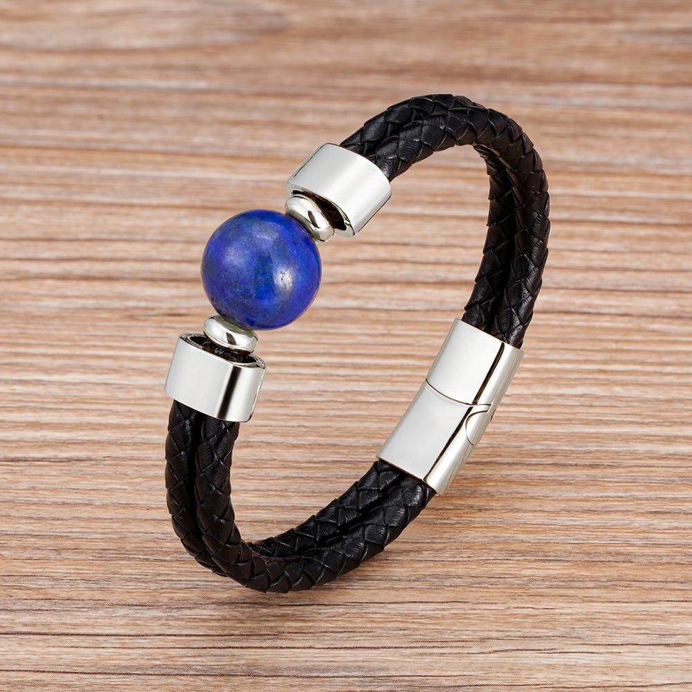 Natural Sphere Stone Leather Bracelet