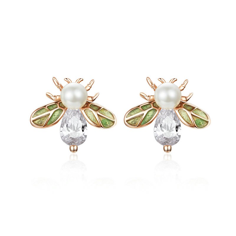 Rhinestone Bee Stud Earrings