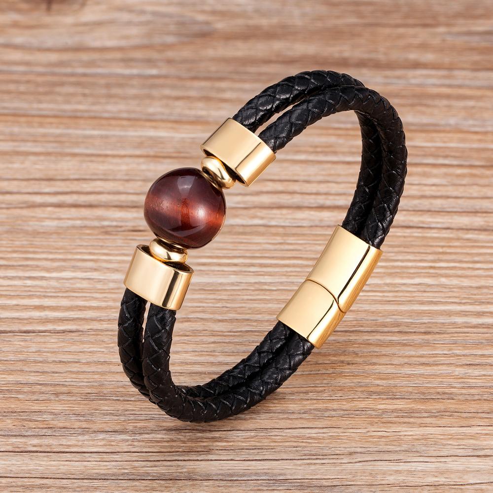 Natural Sphere Stone Leather Bracelet