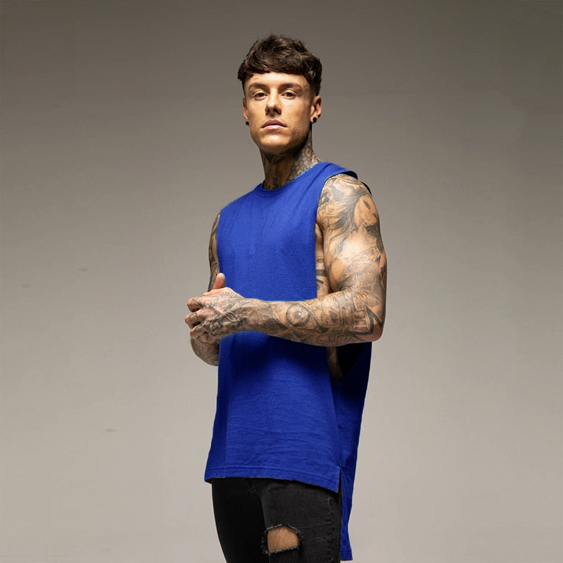 Extended Sleeveless Cotton Activewear T-Shirt