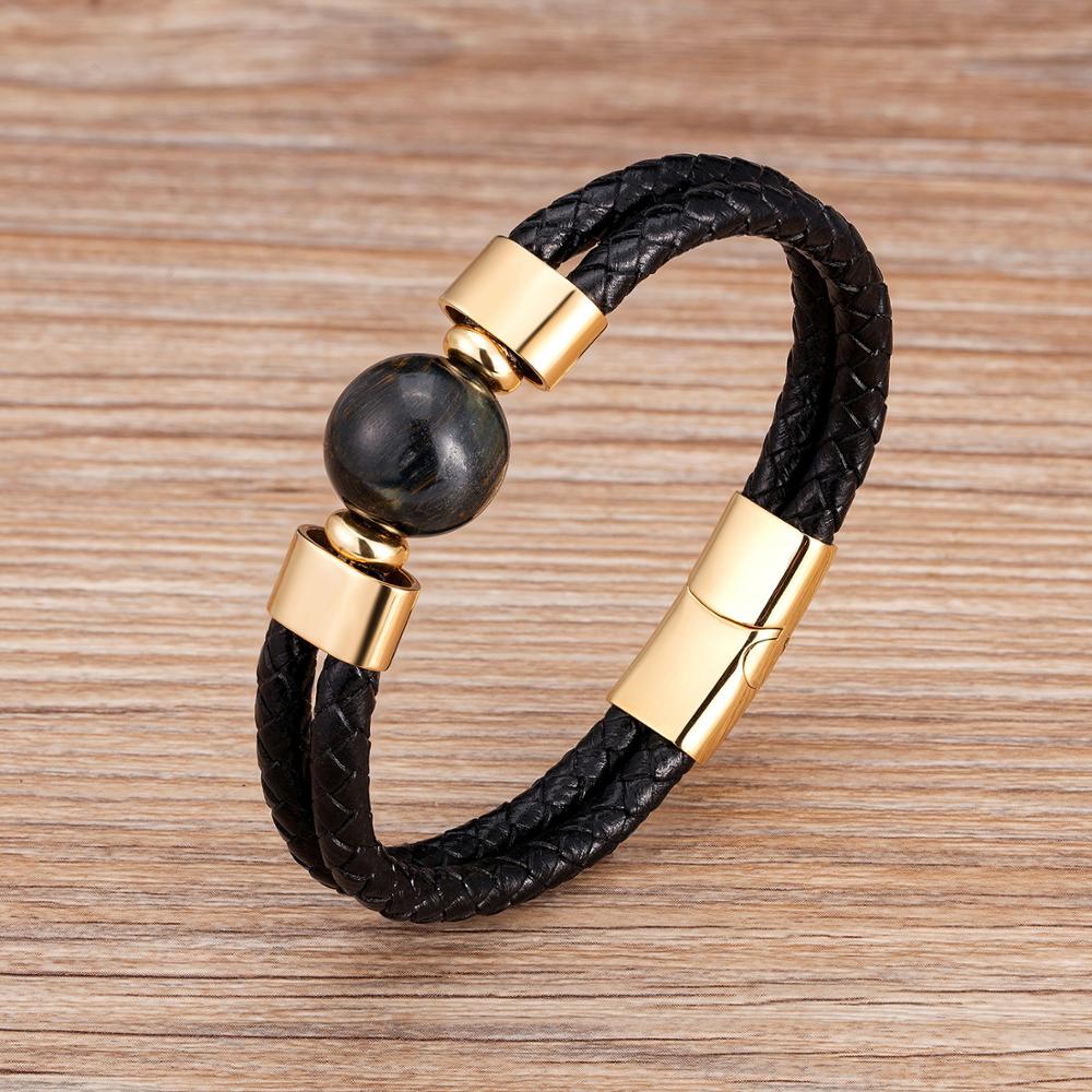 Natural Sphere Stone Leather Bracelet