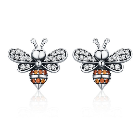 Rhinestone Bee Stud Earrings