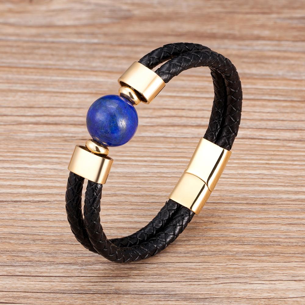 Natural Sphere Stone Leather Bracelet