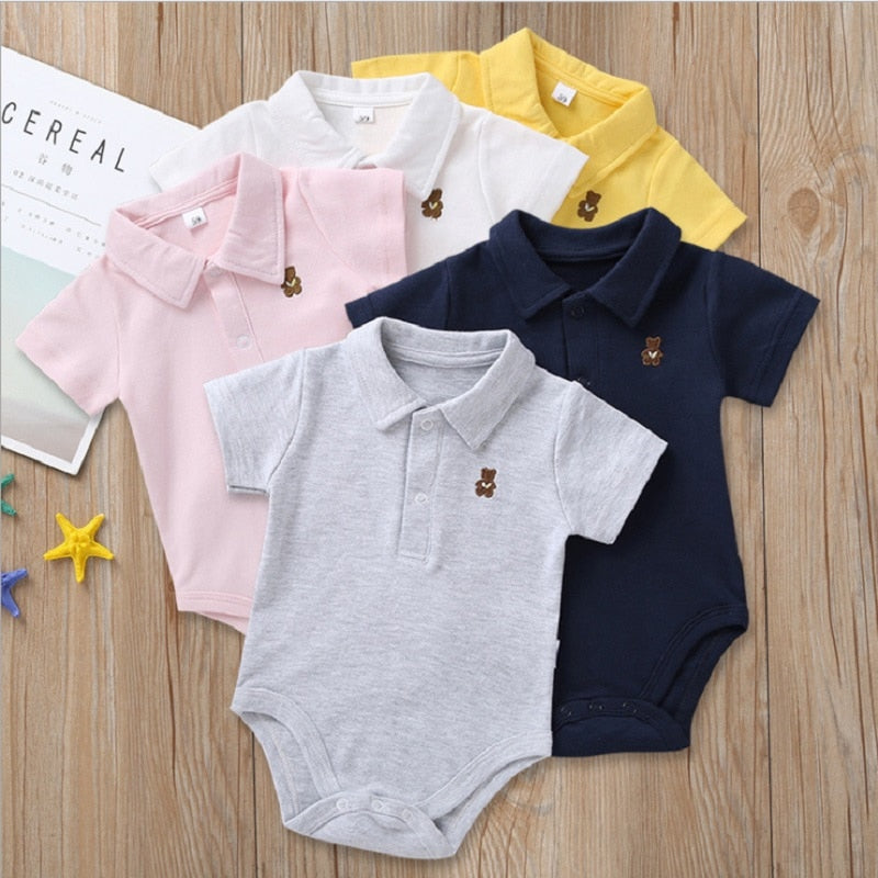 Teddy Bear Embroidered Baby Polo Onesie