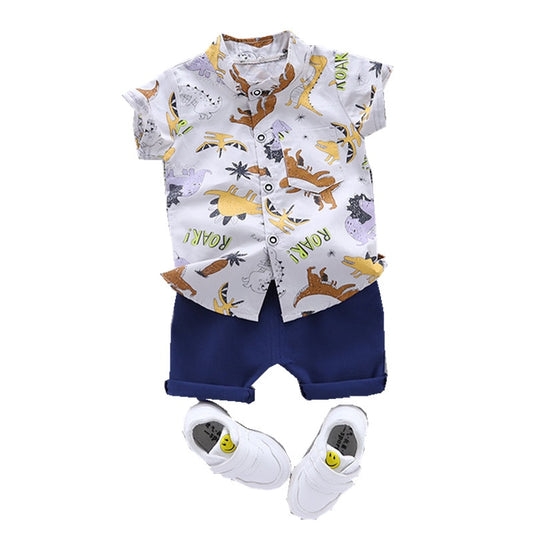 2pcs Cartoon Dinosaur Button T-Shirt w/ Shorts Set