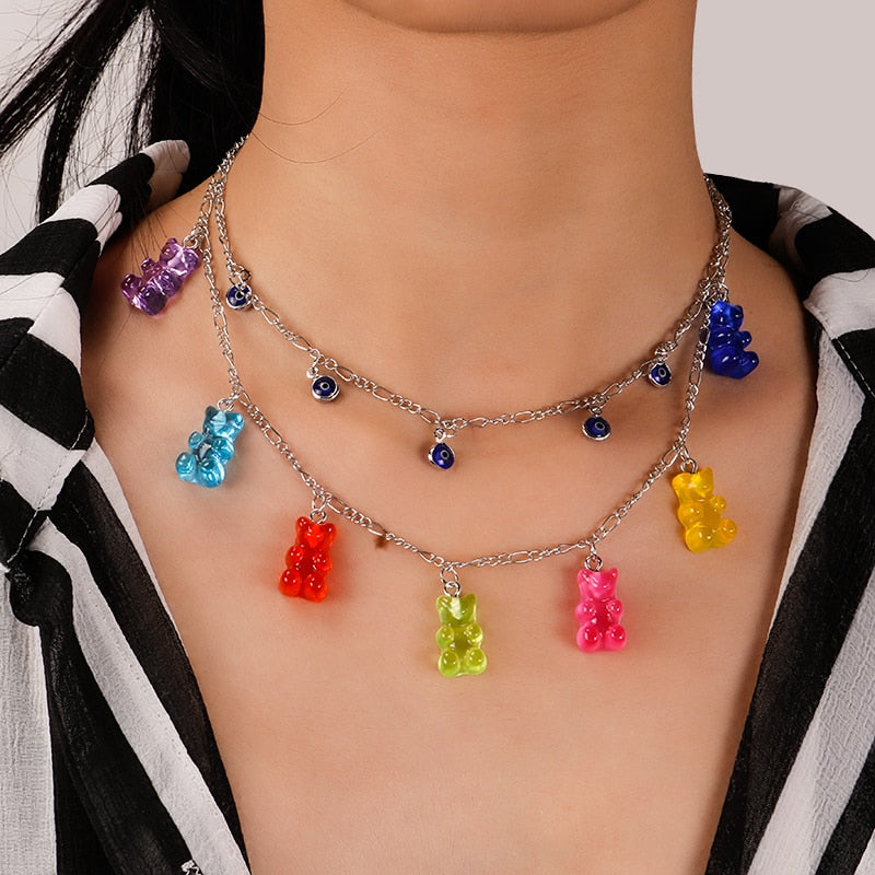 Layered Gummy Bears Choker Chain Necklace