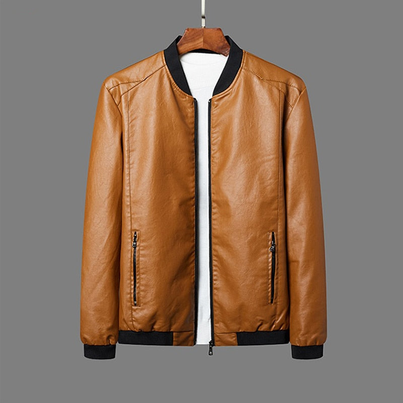 Zipper Pockets Leather Zip Up Jacket