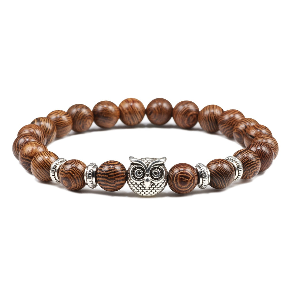 Natural Stone Owl Beaded Bracelet