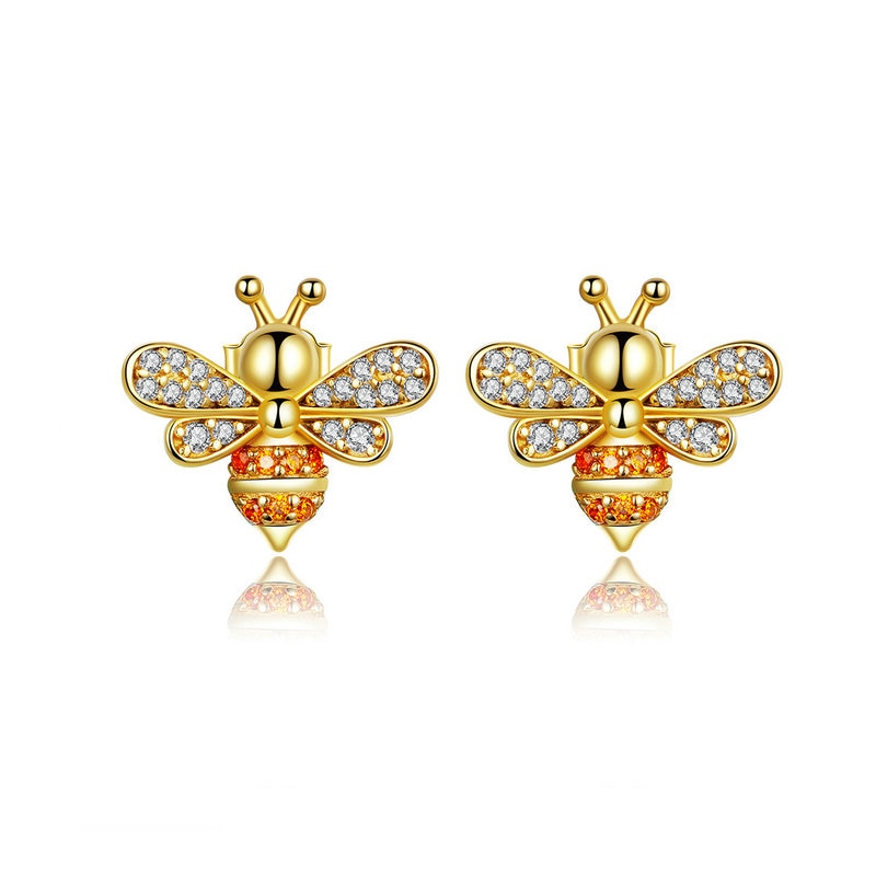 Rhinestone Bee Stud Earrings