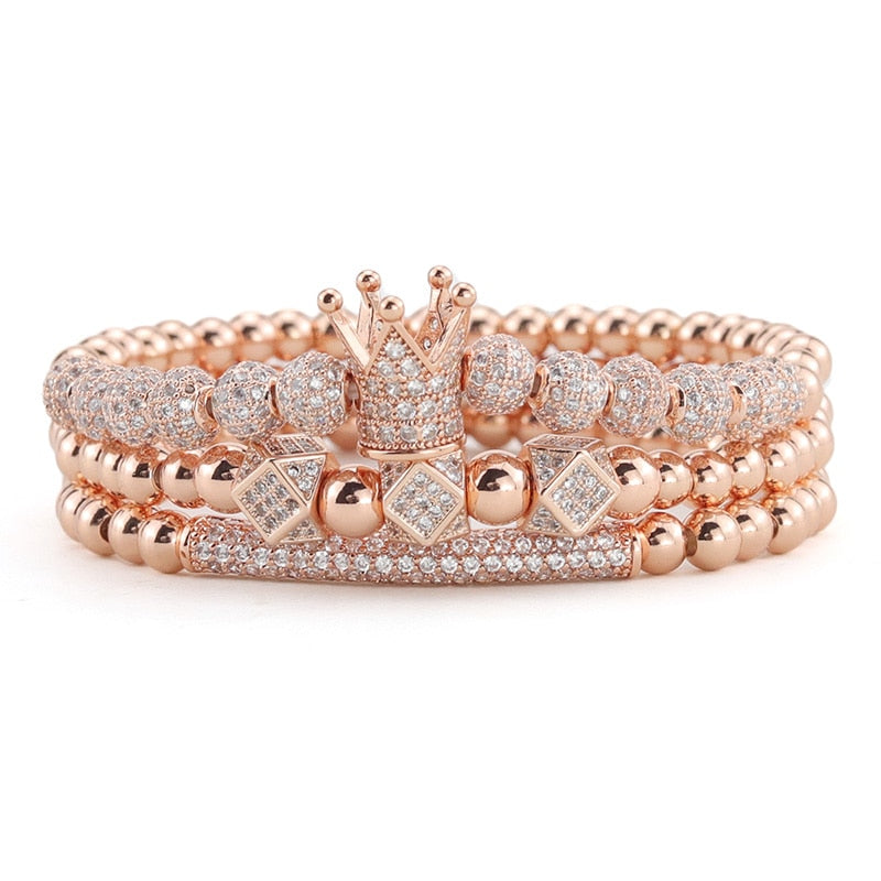 Rhinestone Crystal Crown Beaded 3pcs Bracelets