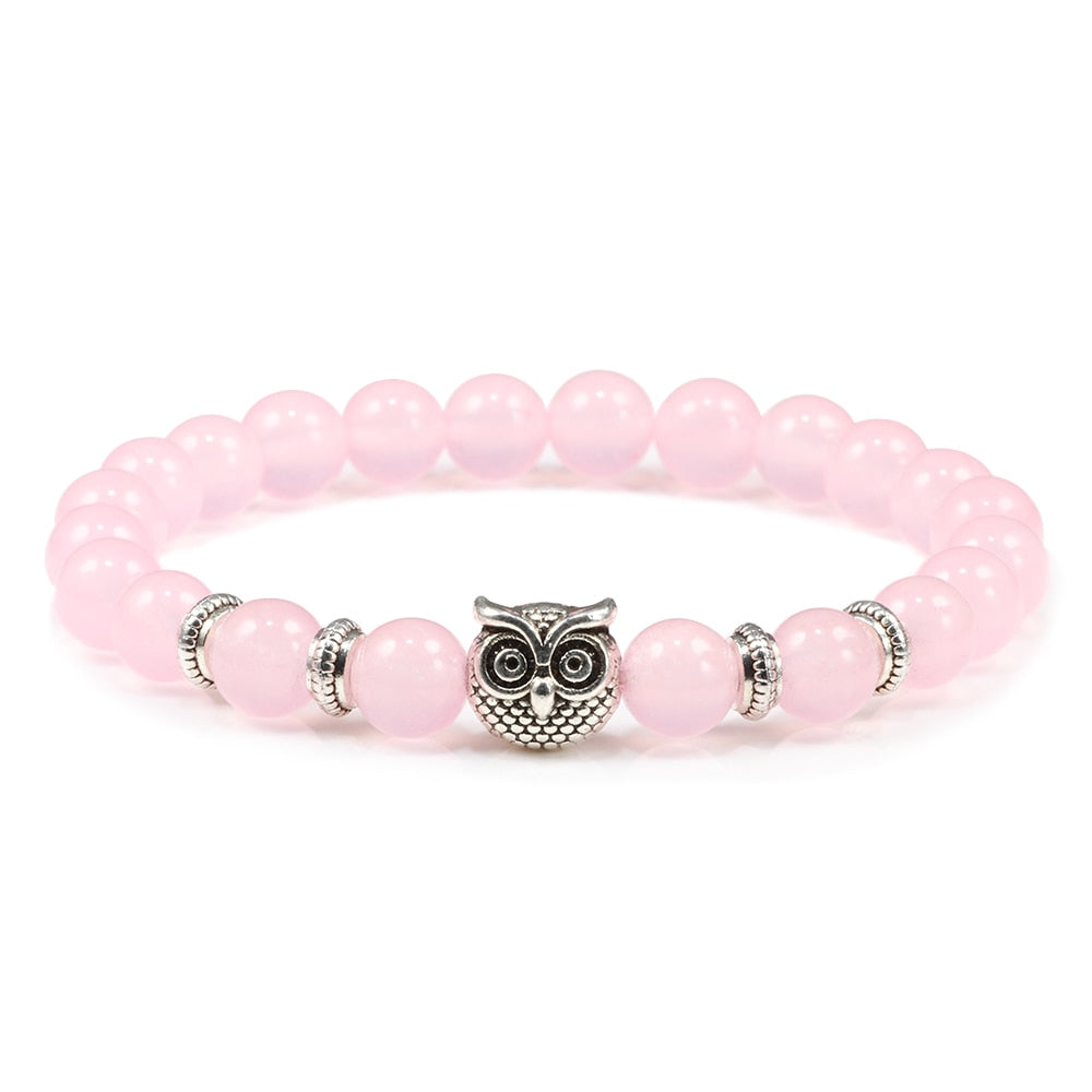 Natural Stone Owl Beaded Bracelet