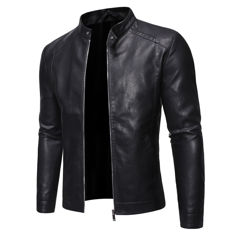 Black Leather Zip-Up Jacket