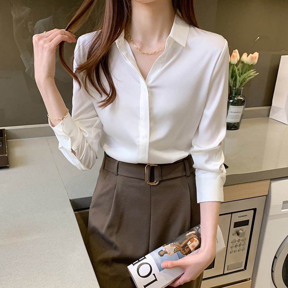 Satin Long Sleeve Button Up Blouse