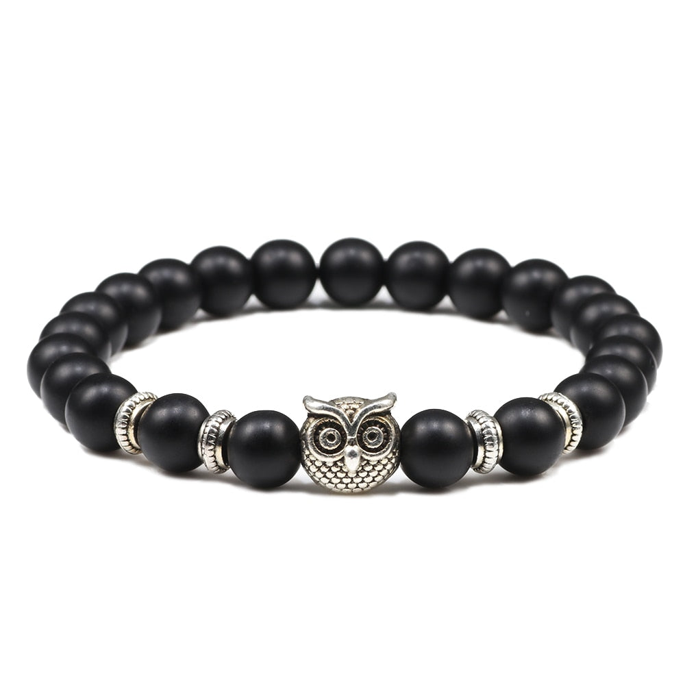 Natural Stone Owl Beaded Bracelet