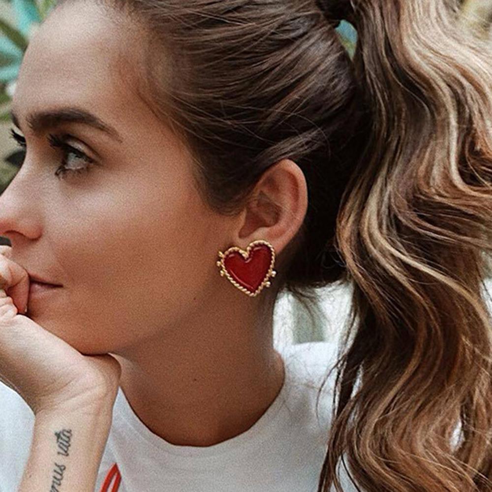 Oversized Red Heart Stud Earring