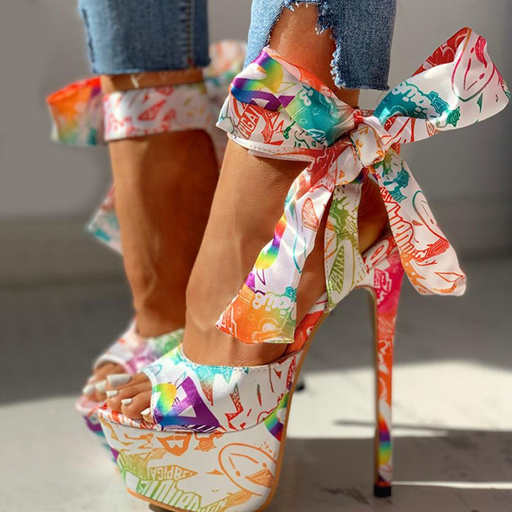 Ankle Bow Lace-Up High Heel Stiletto Platforms