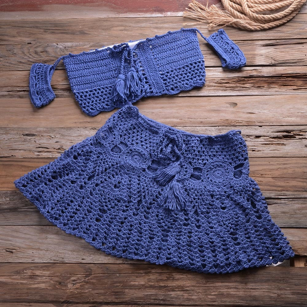 Summer Love 2pcs Hand Knitted Mini Skirt & Crop Top Set