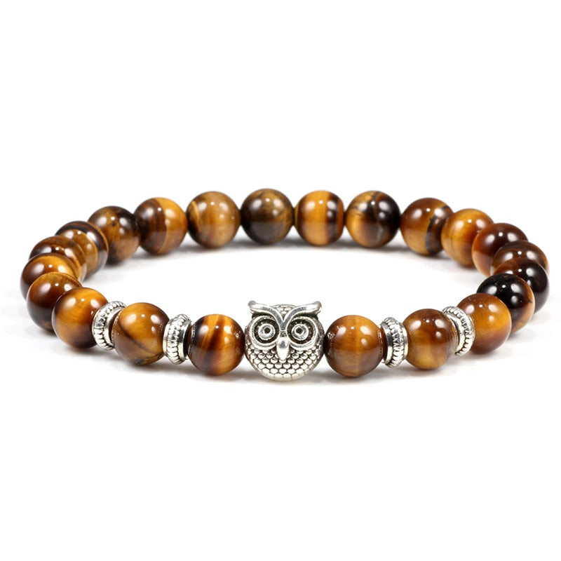 Natural Stone Owl Beaded Bracelet