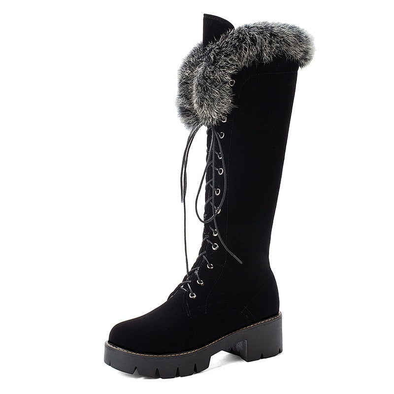 Rule Breaker Lace Up Fur Knee-High Boots