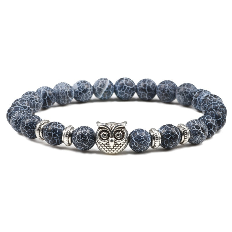 Natural Stone Owl Beaded Bracelet