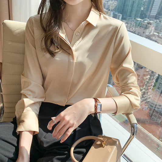 Satin Long Sleeve Button Up Blouse