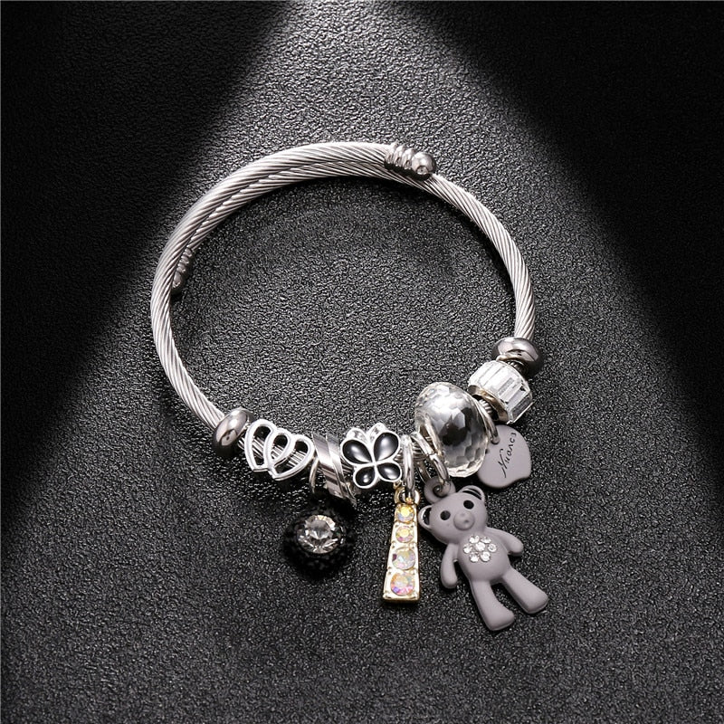 Teddy Bear Pendant Charm Bracelet