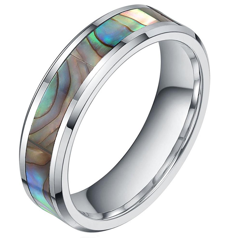 Green Abalone Tungsten Carbide Polished Ring