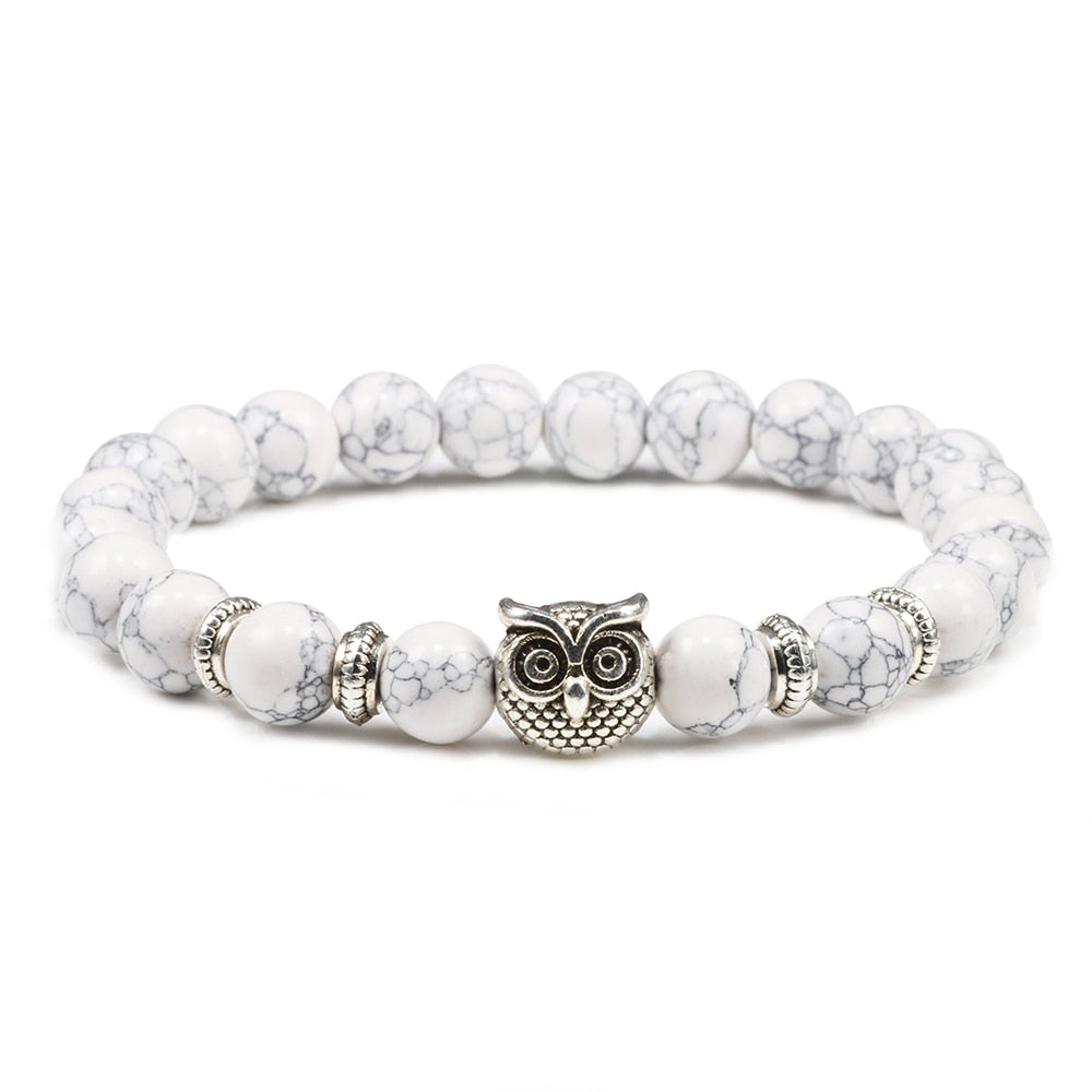 Natural Stone Owl Beaded Bracelet