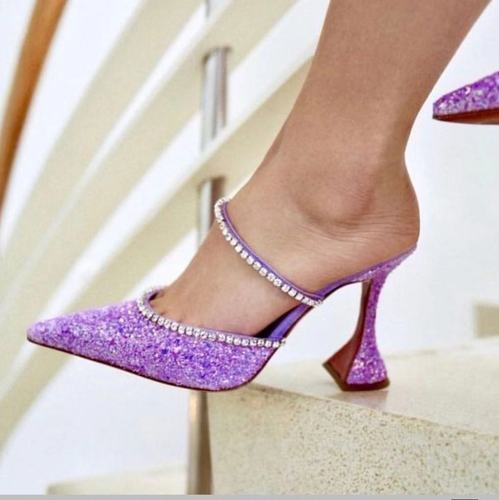 Dazzling Crystal Pointed High Heel Mules