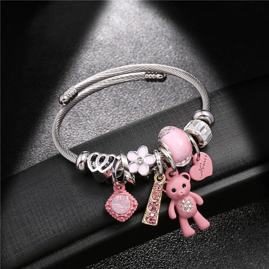 Teddy Bear Pendant Charm Bracelet