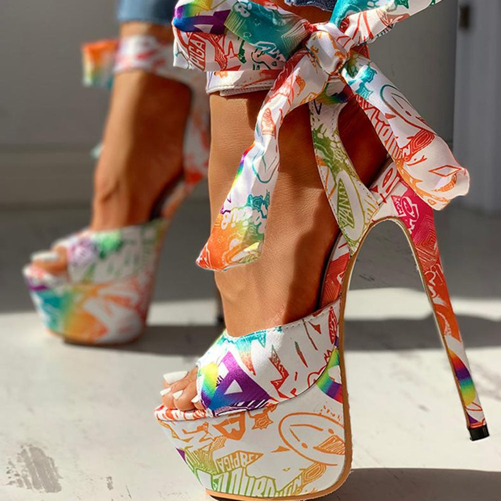 Ankle Bow Lace-Up High Heel Stiletto Platforms