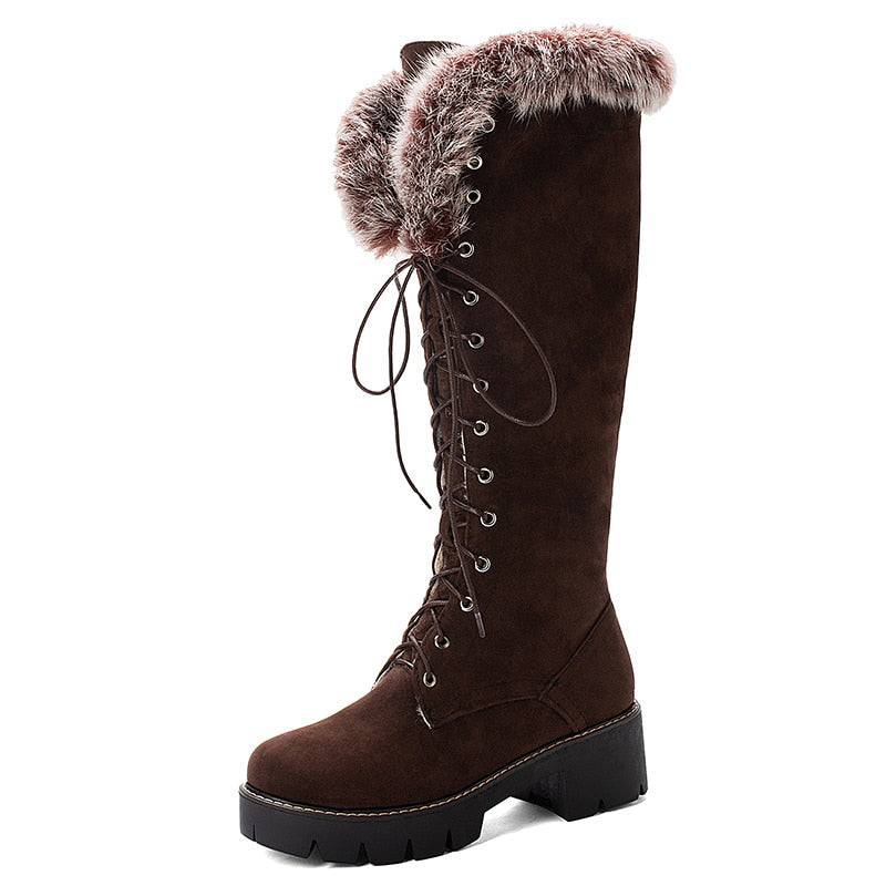 Rule Breaker Lace Up Fur Knee-High Boots