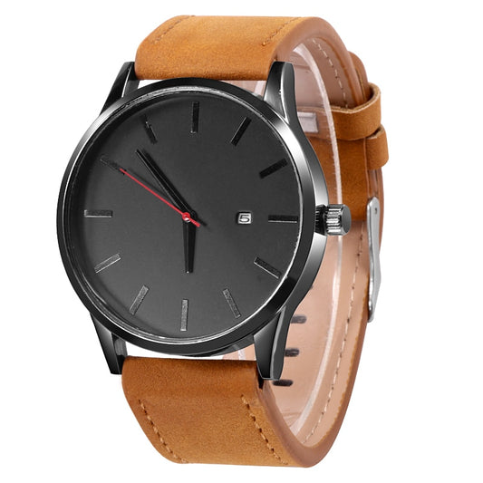 Round Leather Strap Watch