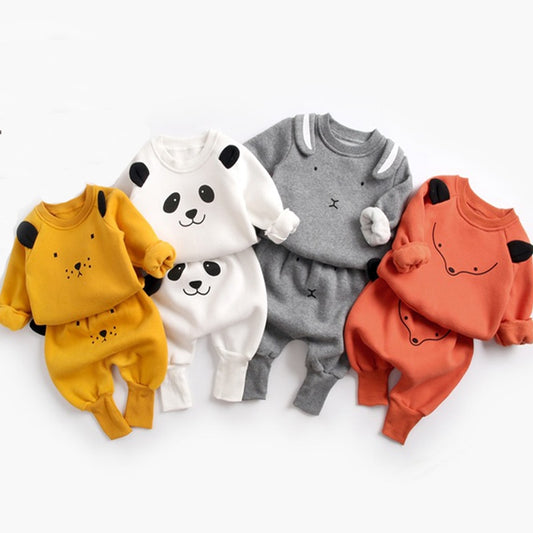 Cartoon Animal Pullover Sweatshirt w/ Sweatpants Baby Outfit Set