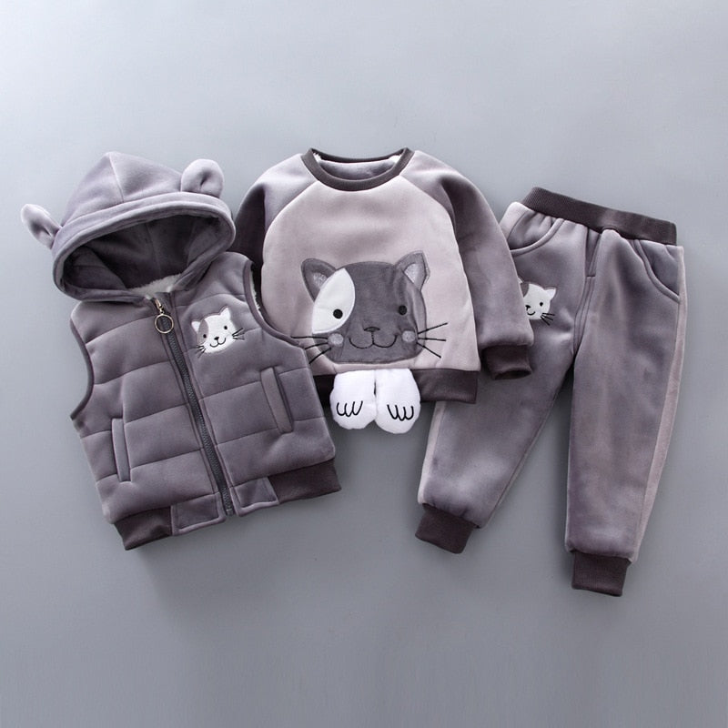 3pcs Thick Velvet Cartoon Baby Tracksuit Set