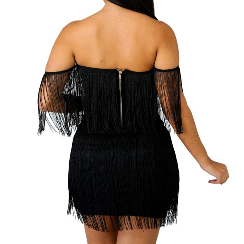 Off The Shoulder Tassel Mini Dress