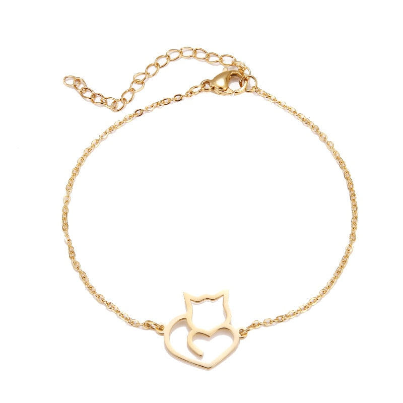 Polished Kitty Heart Chain Bracelet