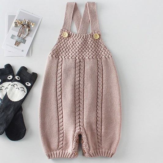 Baby Embellished Knitted Cotton Overalls Romper