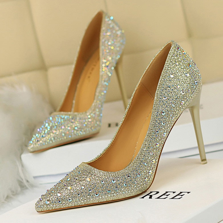 Penelope Pointed Rhinestone High Heel Pumps