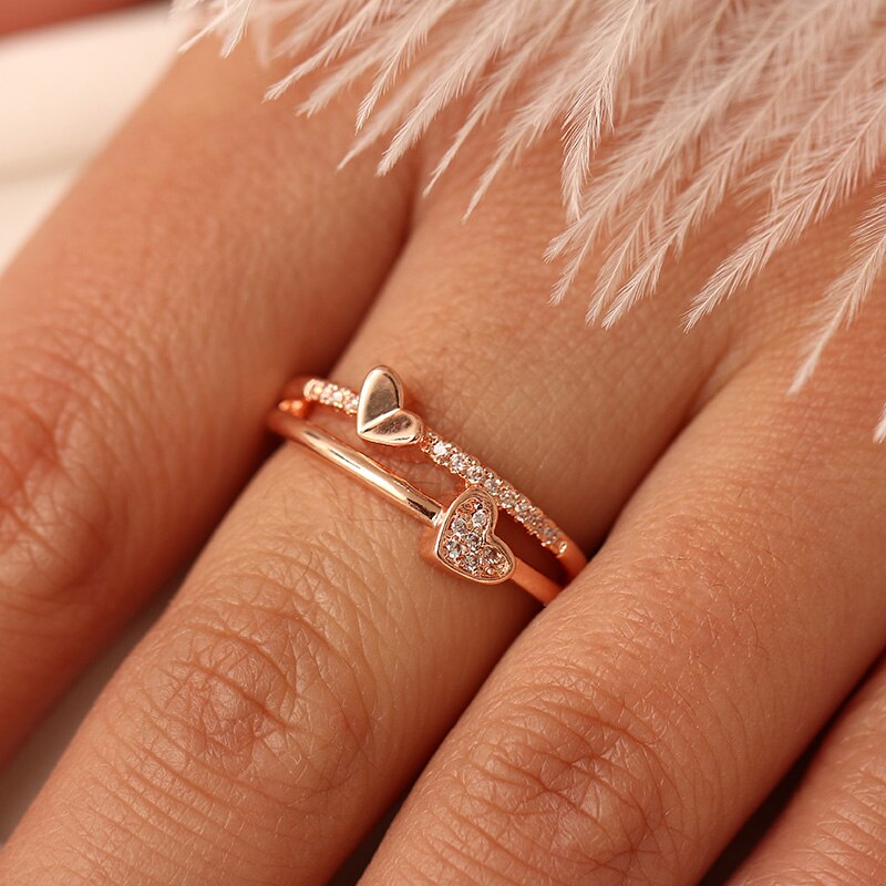 Rhinestone Layered Heart Ring