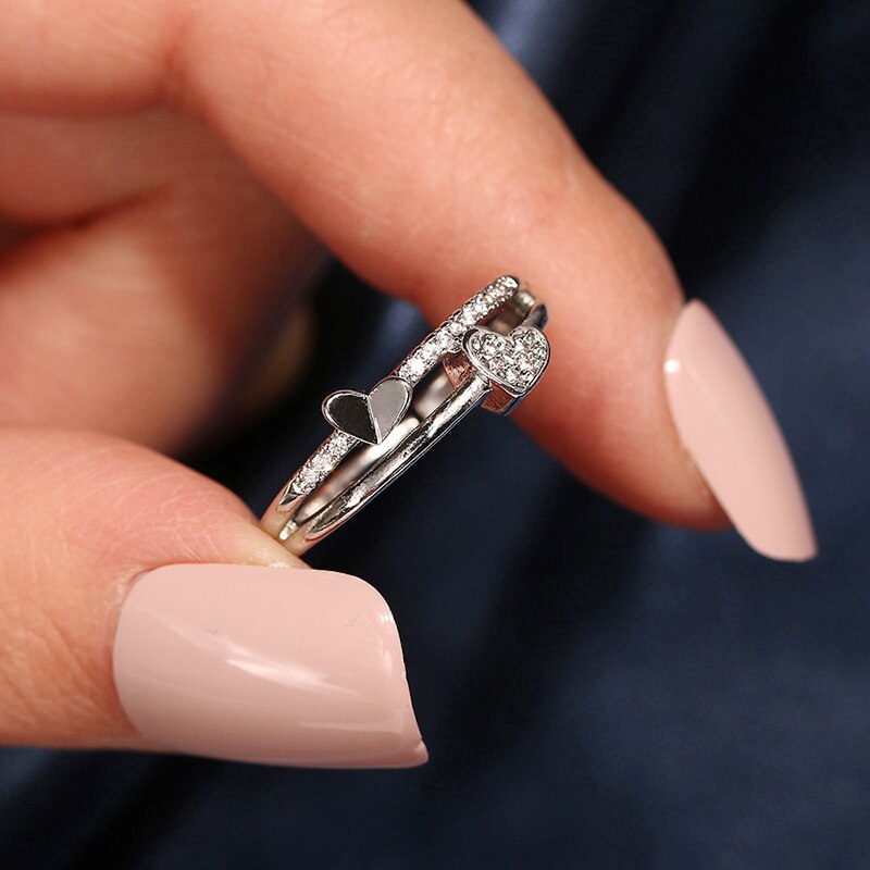 Rhinestone Layered Heart Ring