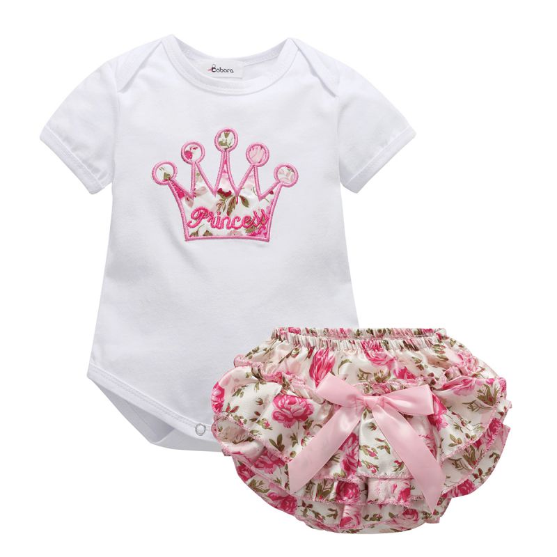 Embroidered Princess Crown Onesie w/ Shorts Baby Set