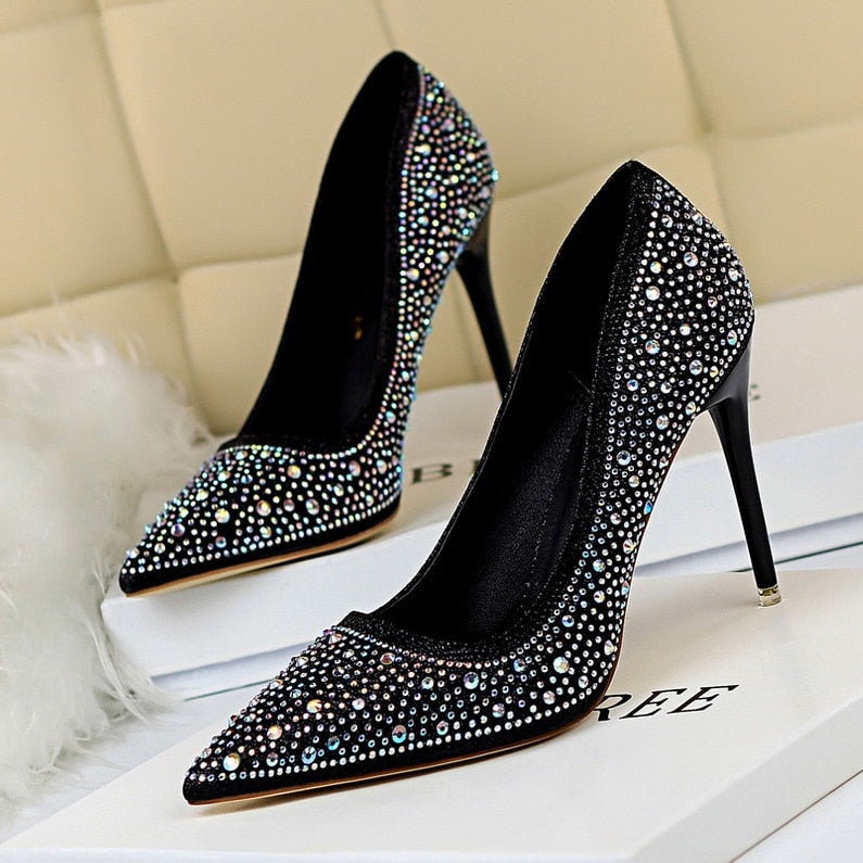 Penelope Pointed Rhinestone High Heel Pumps