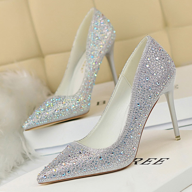 Penelope Pointed Rhinestone High Heel Pumps