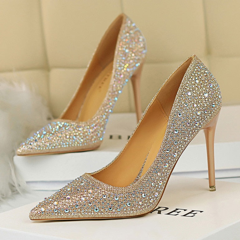 Penelope Pointed Rhinestone High Heel Pumps