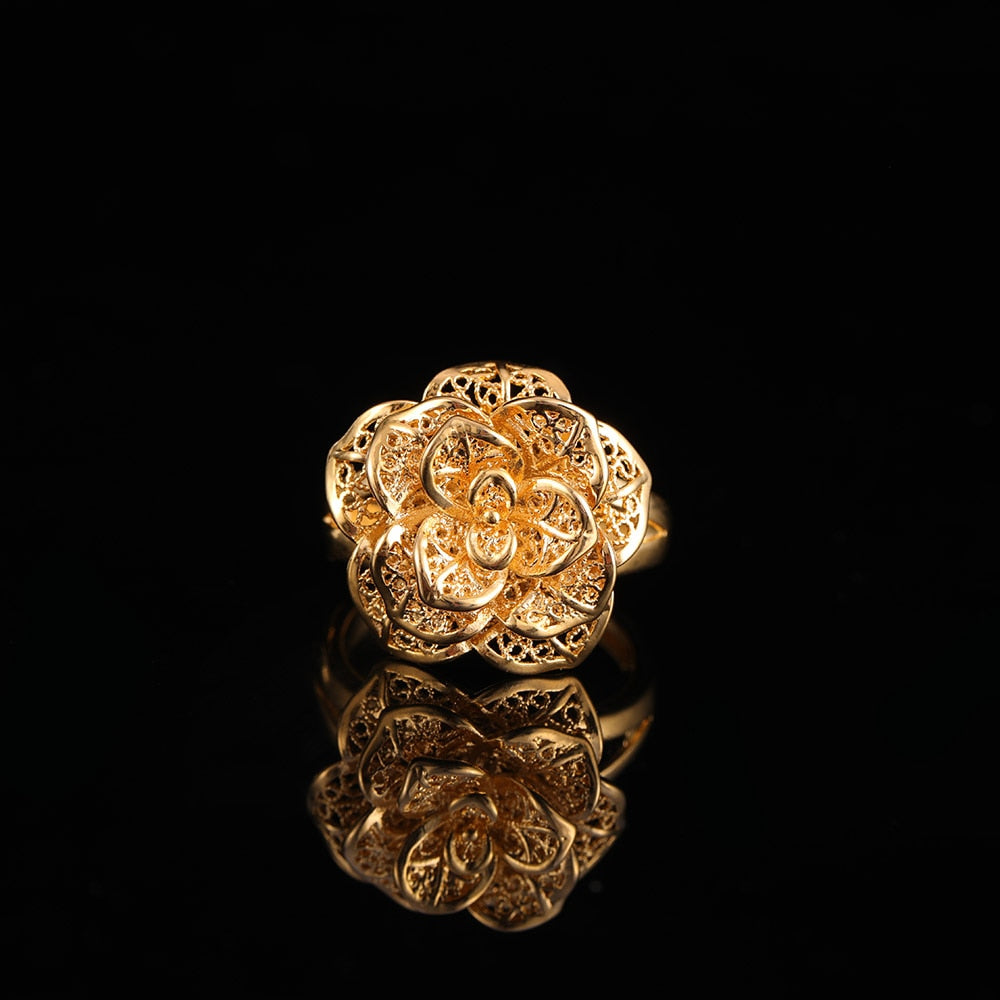 Embellished Gold Rose Ring